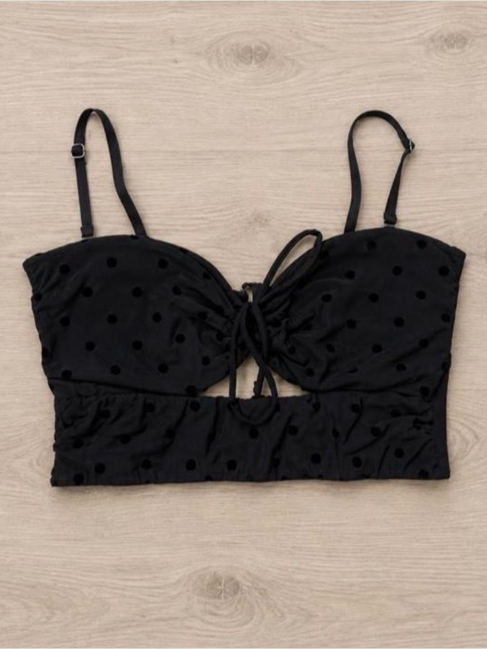 Black Polka Dot Tie-Front Crop Top - Women